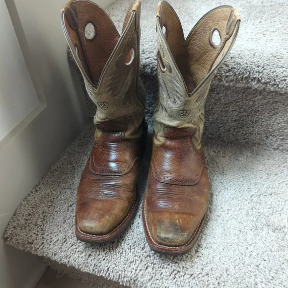 Ariat Heritage Roughstock Square Toe Leather Boots Brown Mens Size 10.5-lp - Picture 5 of 14